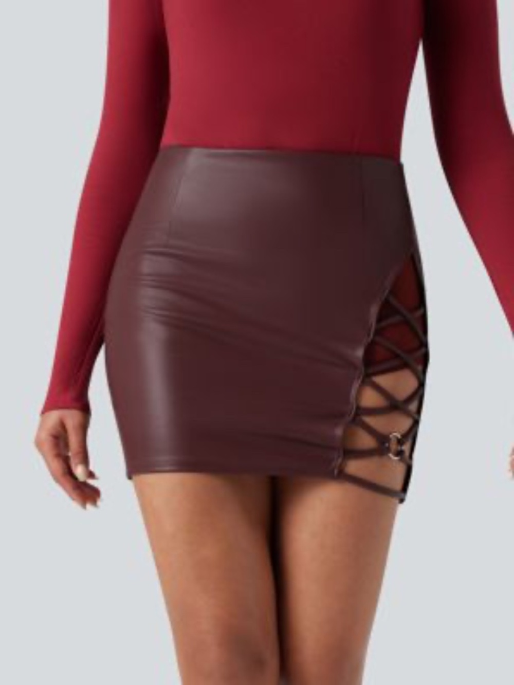 Body con pleather fleece lined skirt